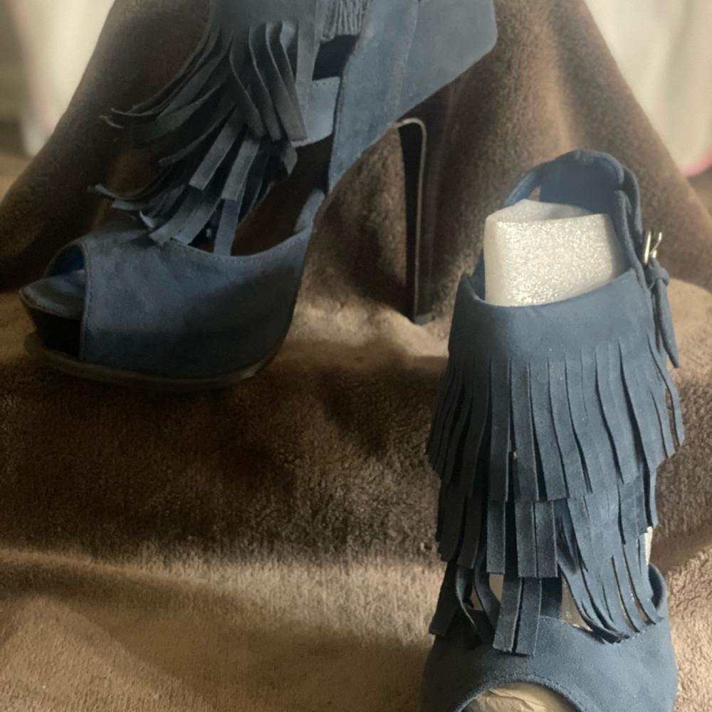 JustFab Navy Fringe Heels